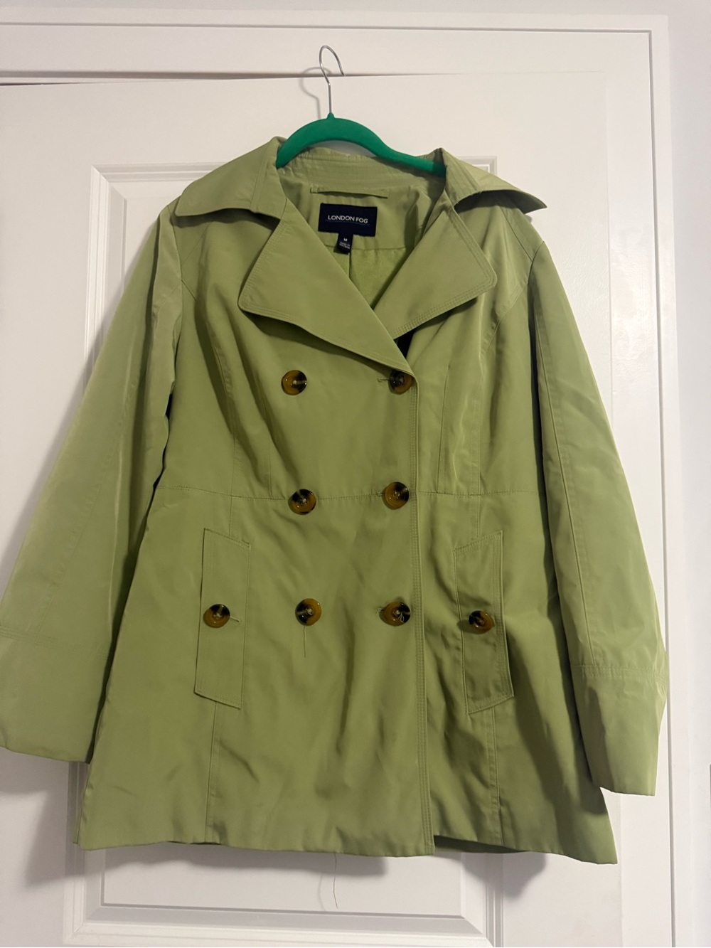 London Fog Light Green Double-Breasted Trench Coat